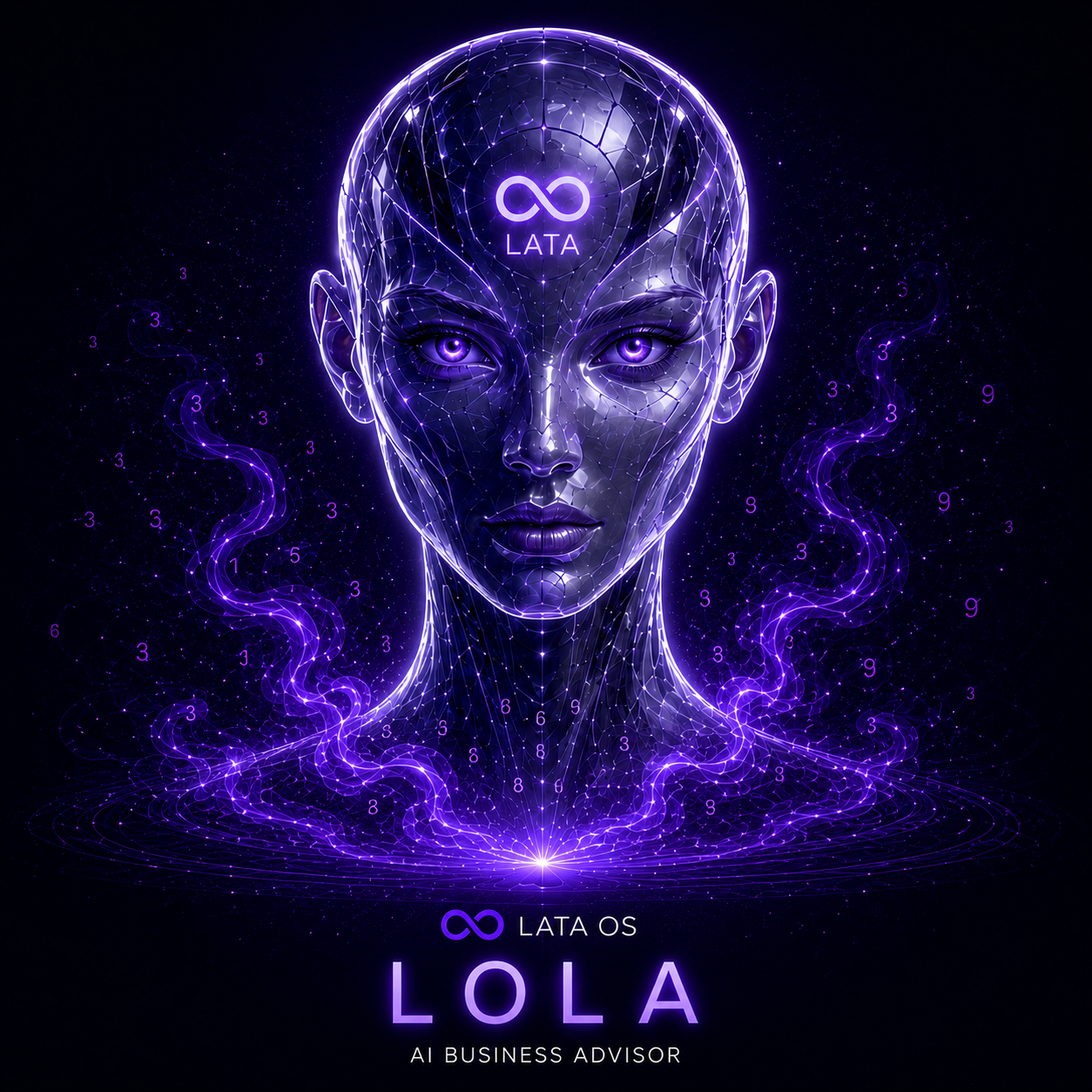 Lola, LATA OS AI business advisor, luminous violet portrait